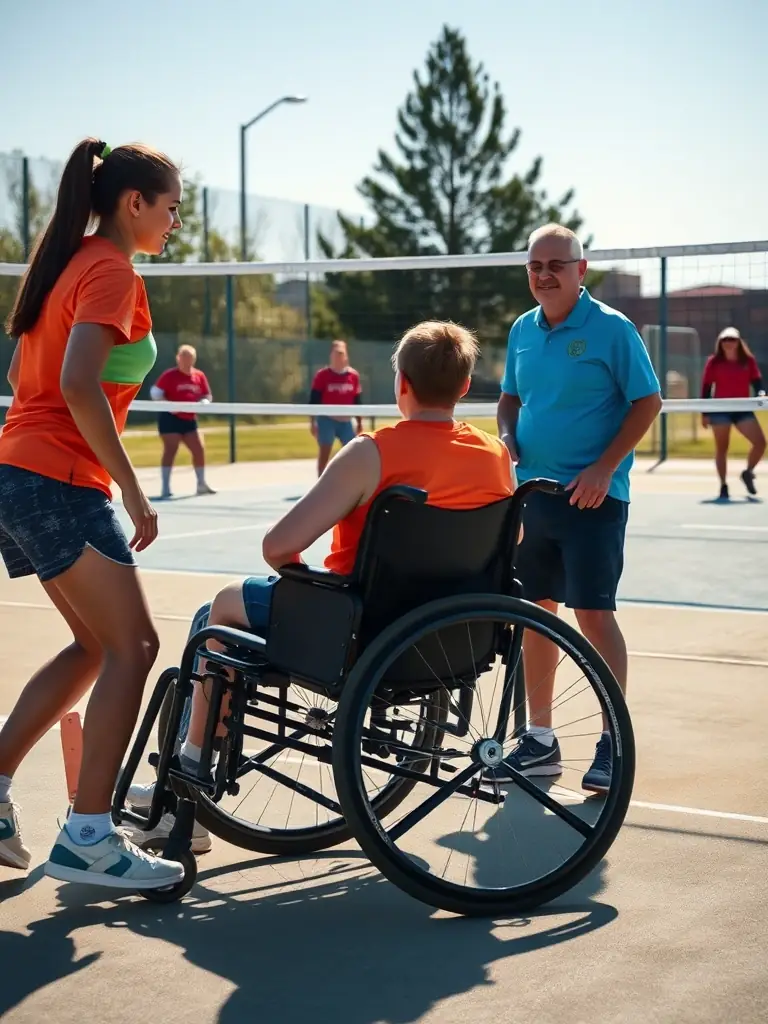 An inclusive image of players with disabilities participating in a volleyball game, highlighting the club's commitment to accessibility and diversity.